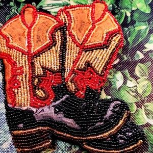VINTAGE ! Cowgirl Boots Beaded Zippered Coin Purse by C. Marie 5"x4"x½"